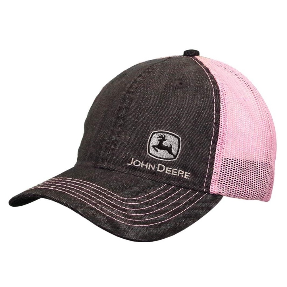 John Deere Ladies' Pink Chambray Mesh Trucker Hat/Cap